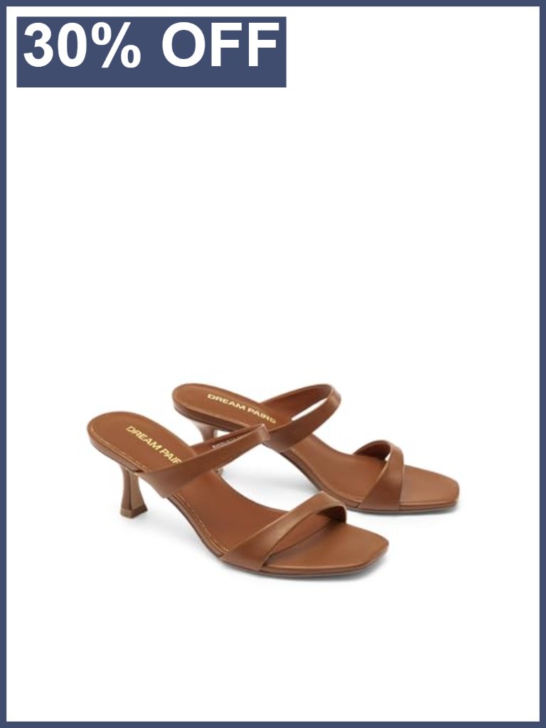 Women's 2.6-Inch Kitten Heel Slide Sandals With Faux Leather Square Toe